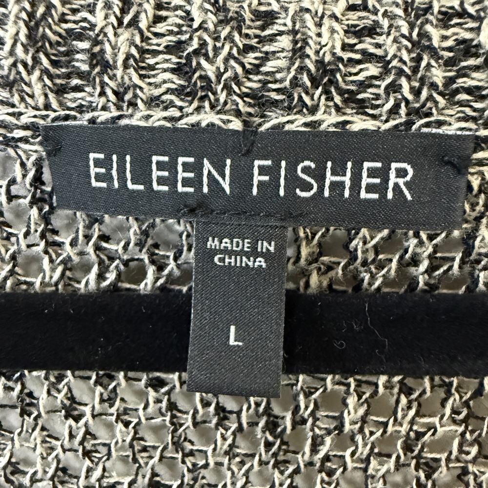 Eileen Fisher Linen Wool Blend Mesh Sweater Black White Large Fall Quiet Luxury - Picture 4 of 7